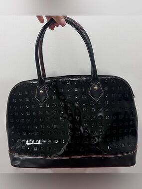 Arcadia Black Patent Leather Embossed Dome Satchel Bag Made in Italy